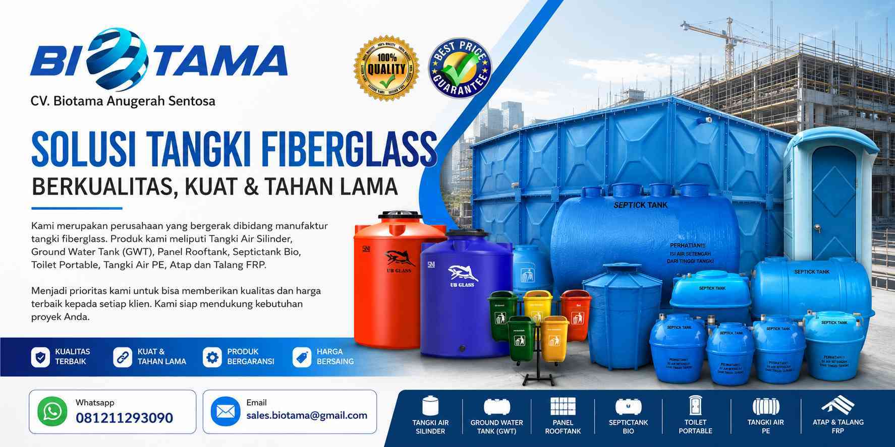 Solusi tangki fiberglass BIOTAMA — seluruh lini produk FRP
